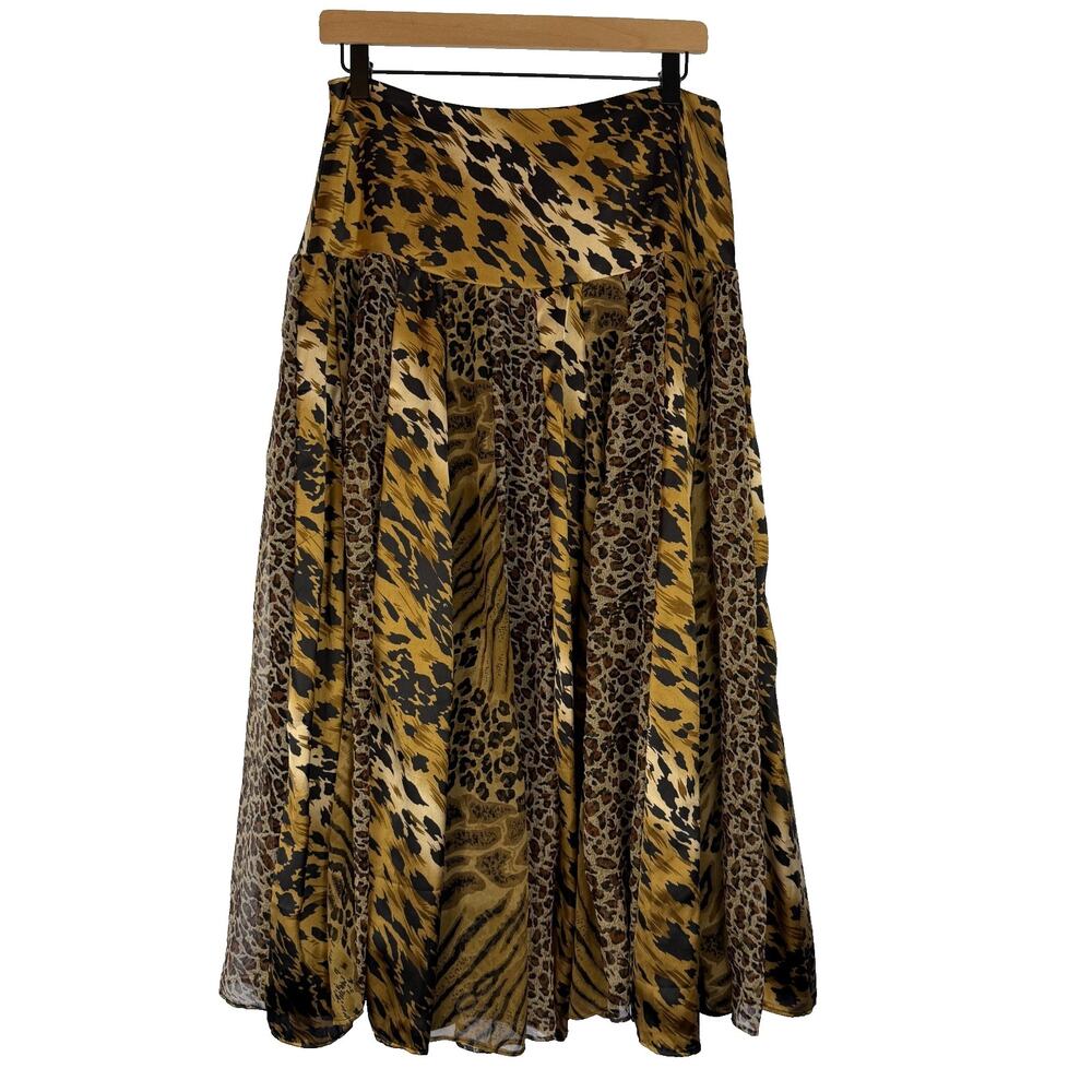Leopard Print Satin and Chiffon Midi Skirt Size Medium Party Cocktails Date
